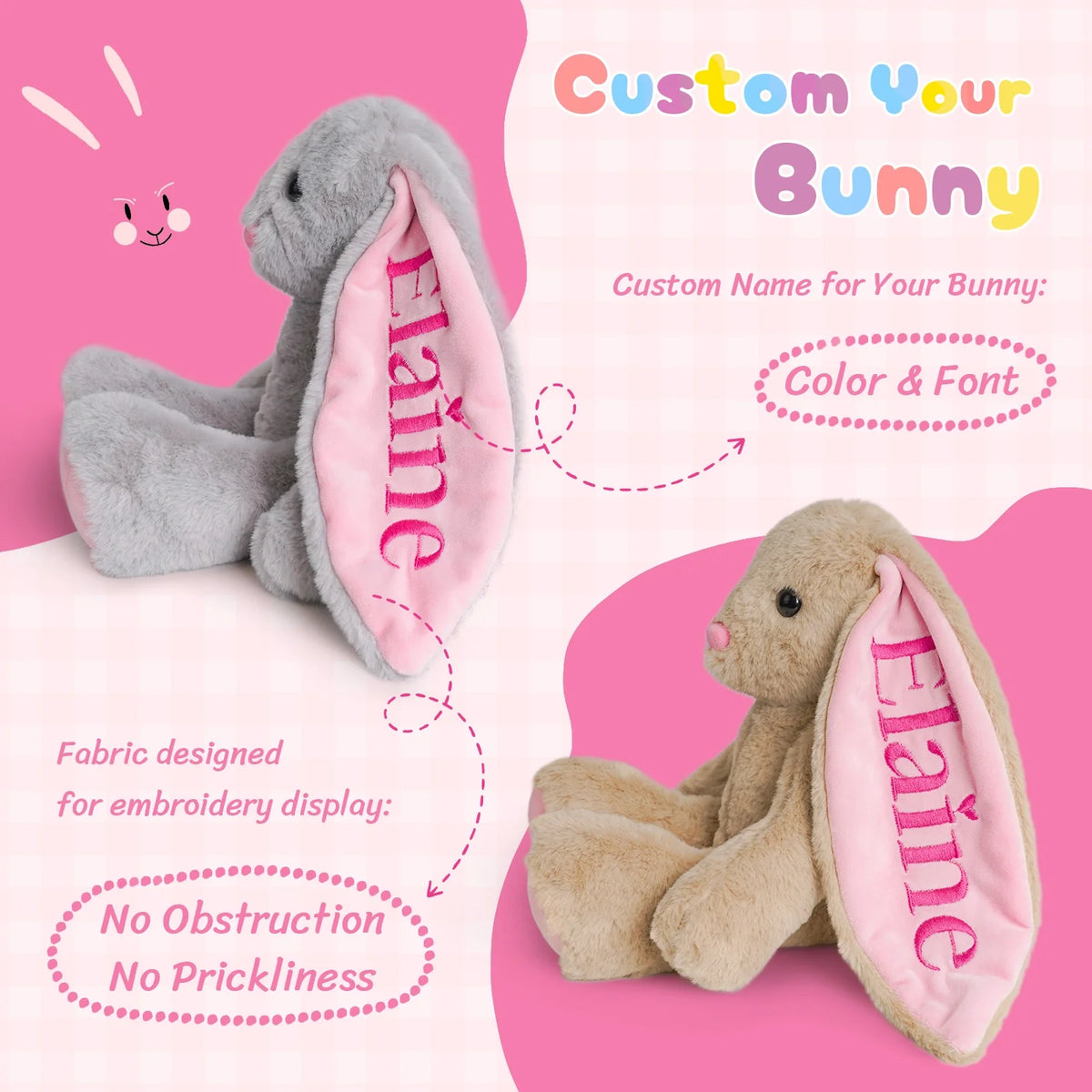 Custom Name Embroidered Plush Bunny: Ideal Easter, Birthday Gift for Little Ones