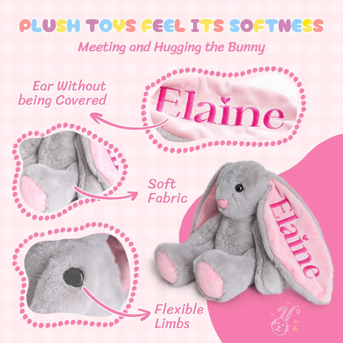 Custom Name Embroidered Plush Bunny: Ideal Easter, Birthday Gift for Little Ones